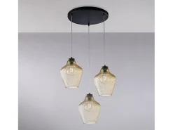 Clearance Maya - Lámpara colgante negra con cristal ámbar decorado y cables orientables, 3 luces Ø47 Beige