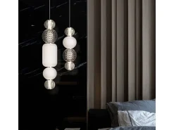 Discount Maytoni Collar Lámpara de techo colgante de cromo LED integrada con collar moderno Pantalla de vidrio Gris