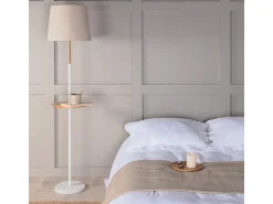 Venture Home Mesita de noche de acero con lámpara integrada Hattman Beige Discount