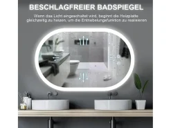 Online DripeX Mirror de baño LED Light 50x70cm, 3 temperaturas de color Montaje de pared, espejo multifunción inteligente Blanco