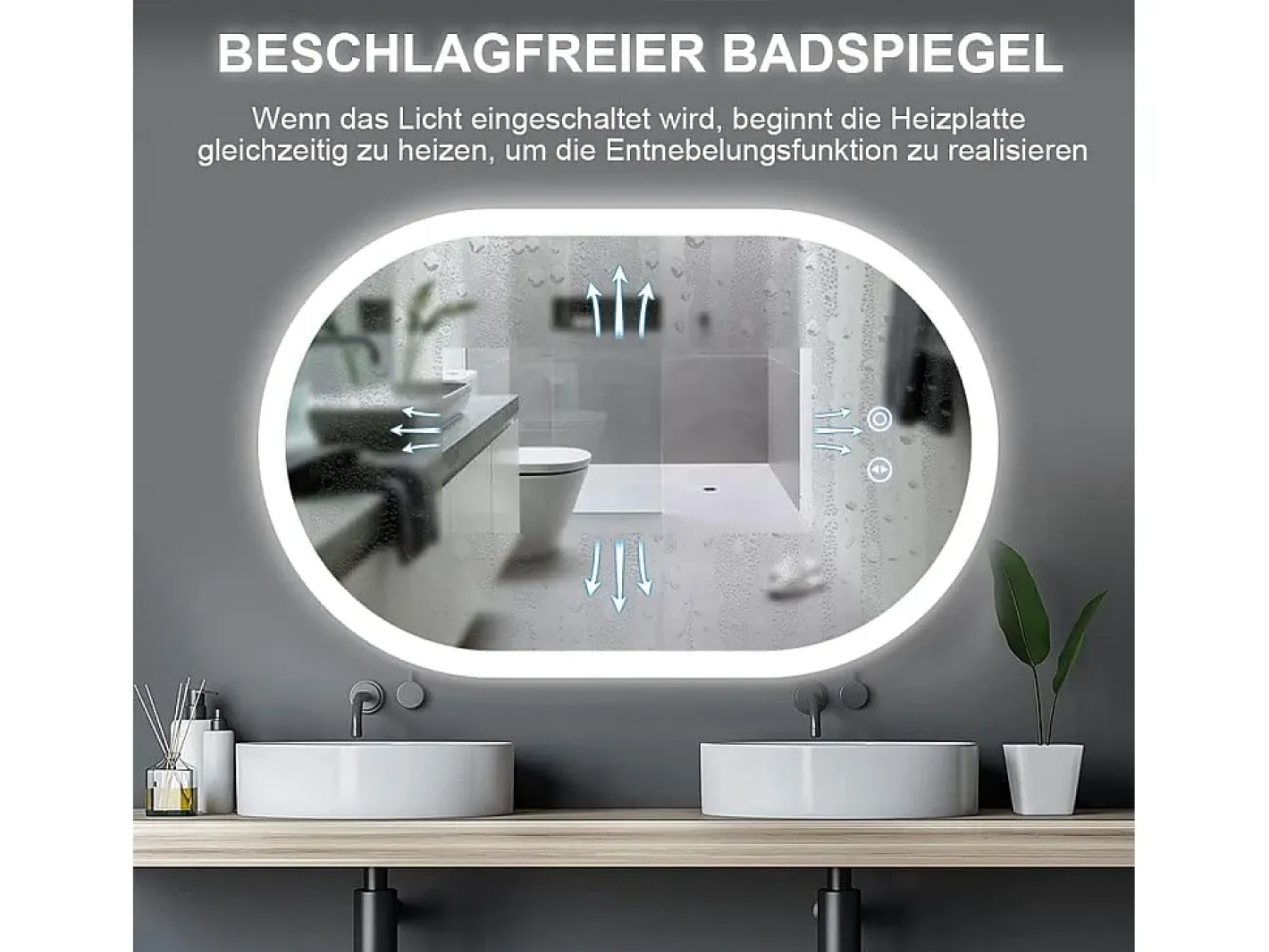 Online DripeX Mirror de baño LED Light 50x70cm, 3 temperaturas de color Montaje de pared, espejo multifunción inteligente Blanco