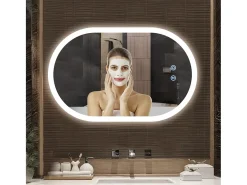 Online DripeX Mirror de baño LED Light 50x70cm, 3 temperaturas de color Montaje de pared, espejo multifunción inteligente Blanco