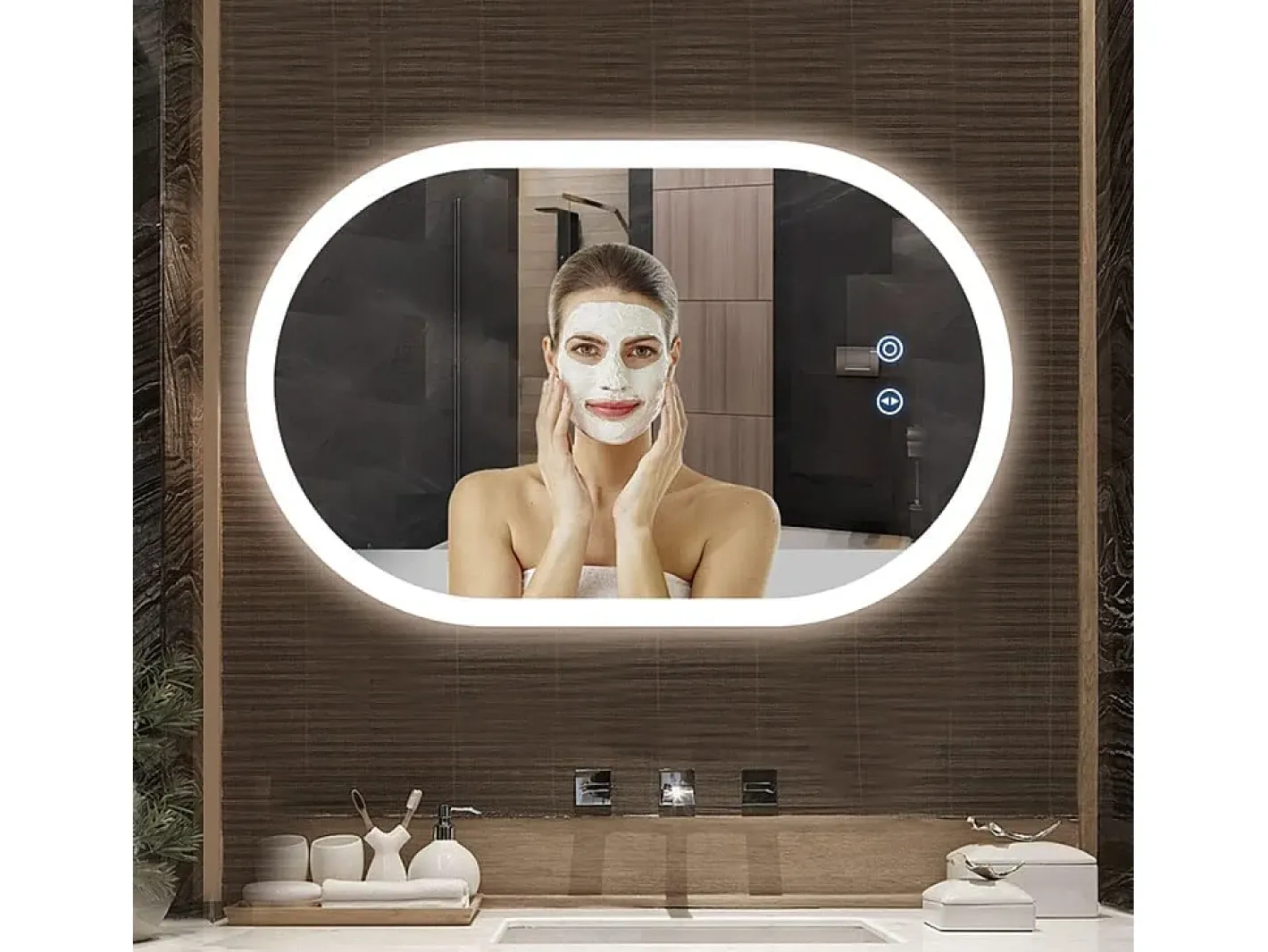Online DripeX Mirror de baño LED Light 50x70cm, 3 temperaturas de color Montaje de pared, espejo multifunción inteligente Blanco