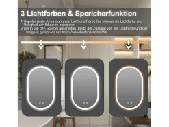 Online DripeX Mirror de baño LED Light 50x70cm, 3 temperaturas de color Montaje de pared, espejo multifunción inteligente Blanco