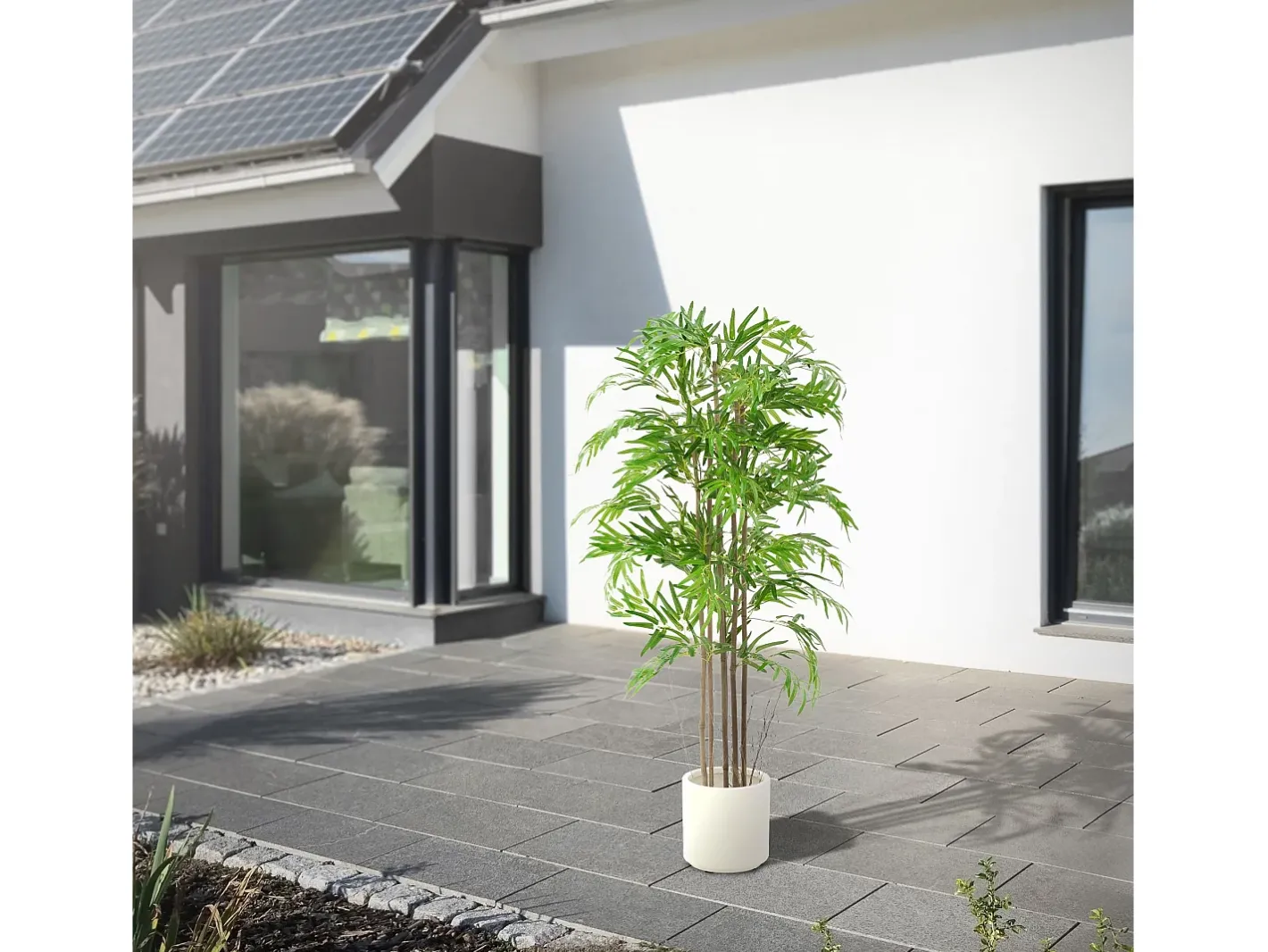 ML-DESIGN Planta Artificial-Bambú artificial 150 cm, Planta artificial grande, Planta artificial con tallo de madera auténtica Verde