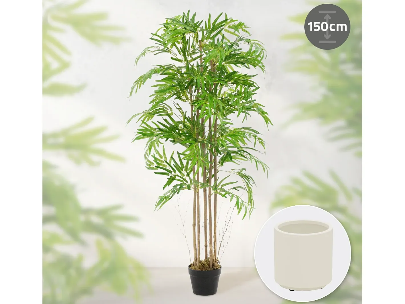 ML-DESIGN Planta Artificial-Bambú artificial 150 cm, Planta artificial grande, Planta artificial con tallo de madera auténtica Verde