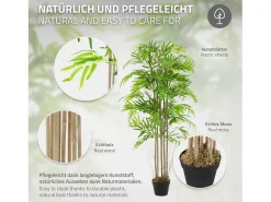 ML-DESIGN Planta Artificial-Bambú artificial 150 cm, Planta artificial grande, Planta artificial con tallo de madera auténtica Verde