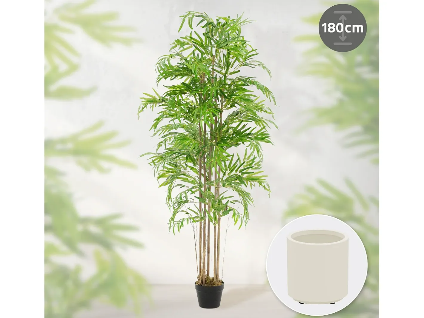 ML-DESIGN Bambú artificial 180 cm, Planta artificial grande, Planta artificial con tallo de madera auténtica Verde