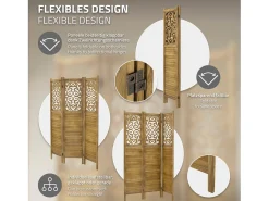ML-DESIGN Biombo-Biombo divisorio de 3 paneles modelo tokio de madera natural 170 x 121 cm, separador de ambientes plegable japonés, pantalla de privacidad Marru00f3n