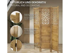ML-DESIGN Biombo-Biombo divisorio de 3 paneles modelo tokio de madera natural 170 x 121 cm, separador de ambientes plegable japonés, pantalla de privacidad Marru00f3n