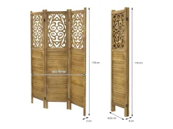 ML-DESIGN Biombo-Biombo divisorio de 3 paneles modelo tokio de madera natural 170 x 121 cm, separador de ambientes plegable japonés, pantalla de privacidad Marru00f3n