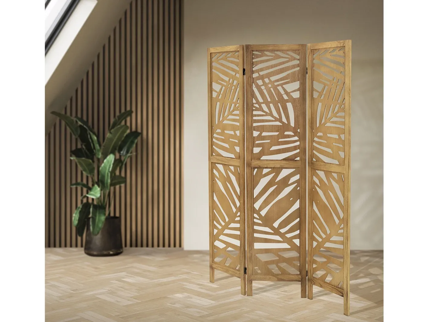 ML-DESIGN Biombo-Biombo divisorio de 3 paneles modelo Kyoto de madera natural 170 x 121 cm, separador de ambientes plegable japonés, pantalla de privacidad Marru00f3n