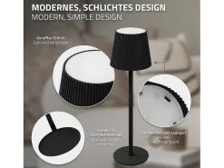 ML-Design Lámpara de mesa LED negra táctil inalámbrica ø10x36cm luz blanca cálida regulable, recargable USB-C, para mesita, escritorio o estudio Negro