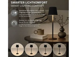 ML-Design Lámpara de mesa LED negra táctil inalámbrica ø10x36cm luz blanca cálida regulable, recargable USB-C, para mesita, escritorio o estudio Negro