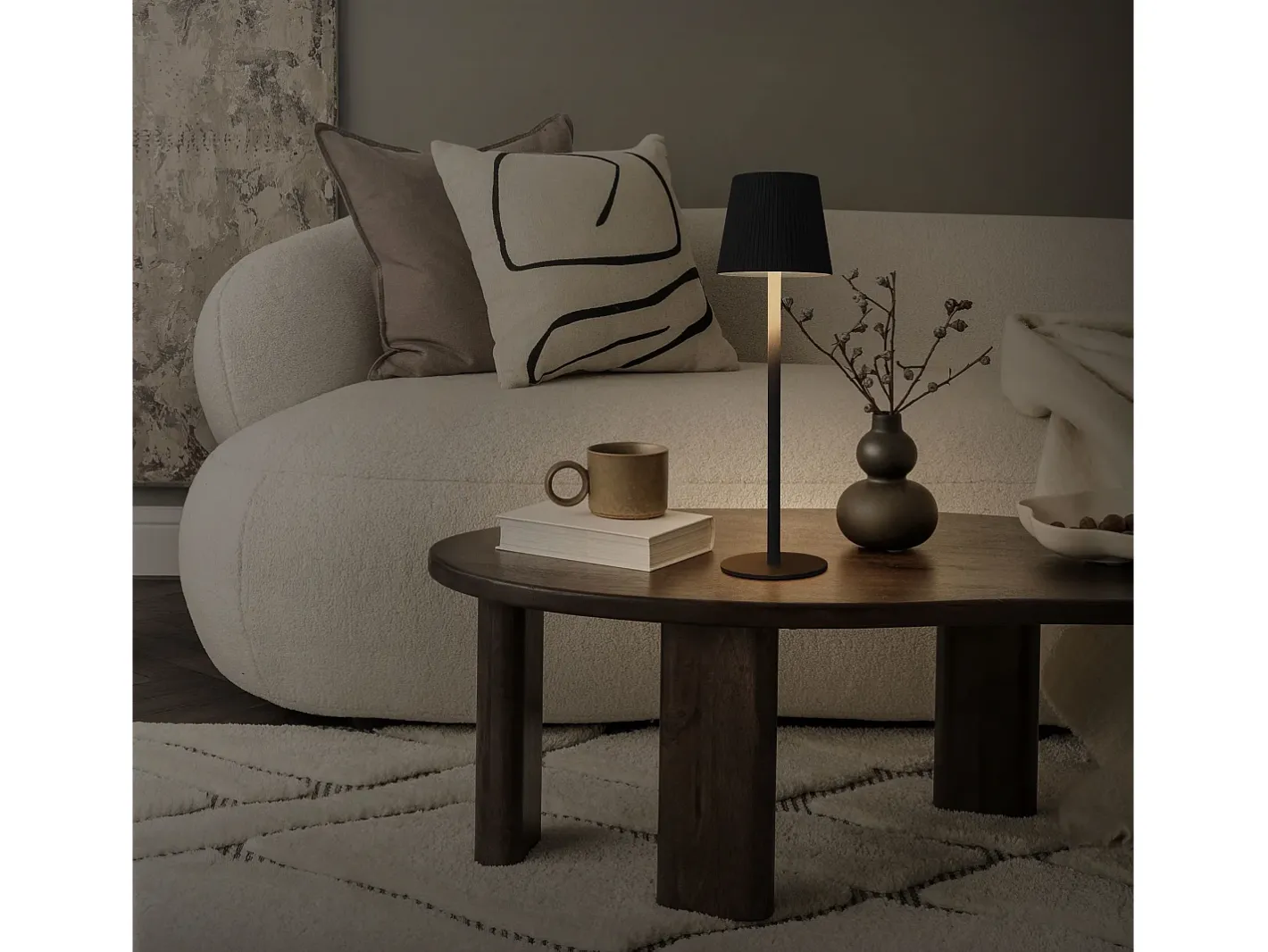 ML-Design Lámpara de mesa LED negra táctil inalámbrica ø10x36cm luz blanca cálida regulable, recargable USB-C, para mesita, escritorio o estudio Negro