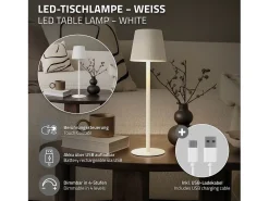Lámpara De Mesa-ML-Design Lámpara de mesa LED blanca táctil inalámbrica ø10x36cm luz blanca cálida regulable, recargable USB-C, para mesita, escritorio o estudio Blanco