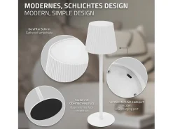 Lámpara De Mesa-ML-Design Lámpara de mesa LED blanca táctil inalámbrica ø10x36cm luz blanca cálida regulable, recargable USB-C, para mesita, escritorio o estudio Blanco
