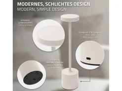 Hot ML-DESIGN Lámpara de mesa LED táctil inalámbrica Ø8x34,5cm foco de luz blanca regulable, recargable con USB-C para mesita, escritorio o estudio Crema