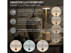 Hot ML-DESIGN Lámpara de mesa LED táctil inalámbrica Ø8x34,5cm foco de luz blanca regulable, recargable con USB-C para mesita, escritorio o estudio Crema