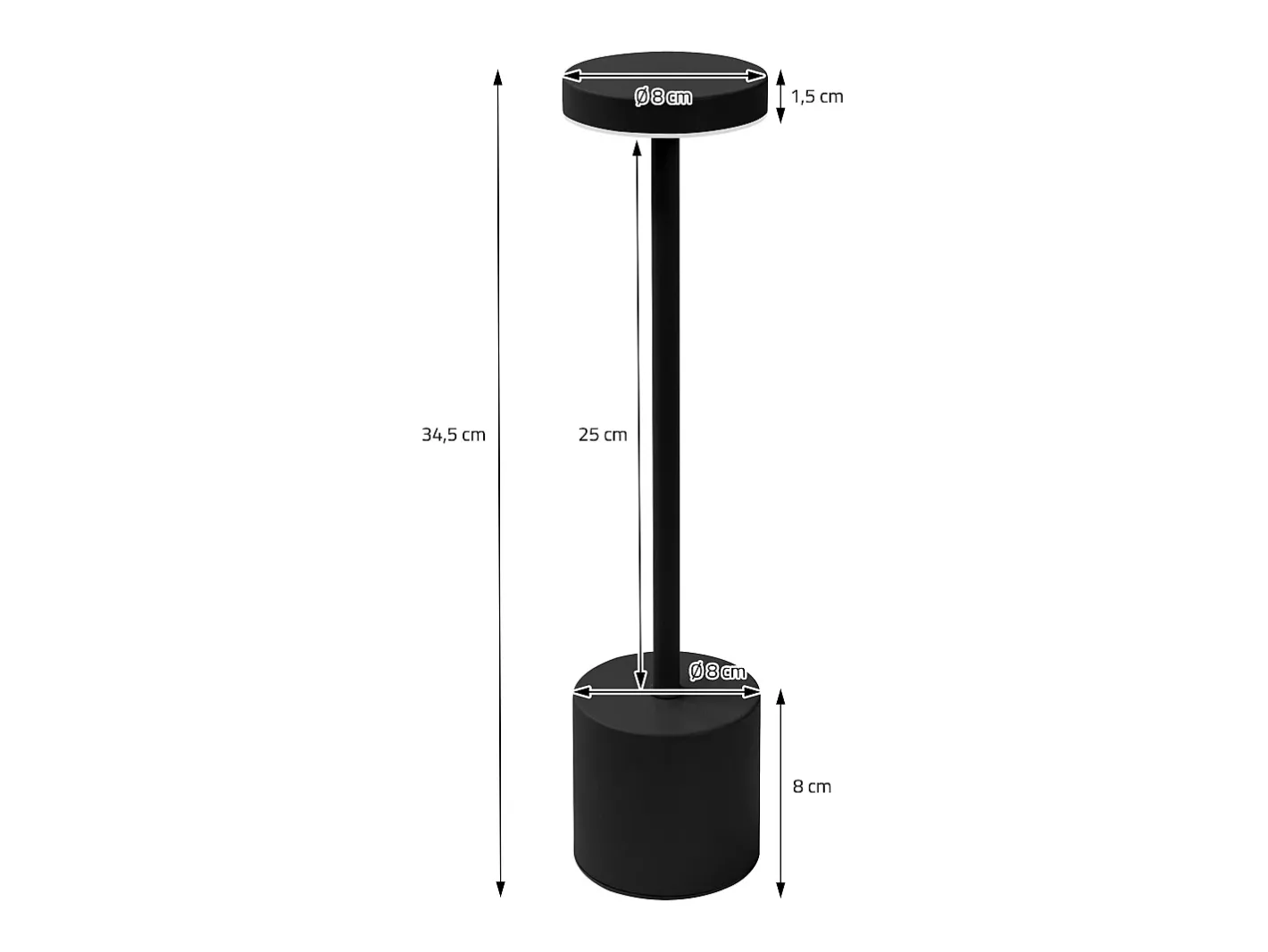 ML-Design Lámpara de mesa LED negra táctil inalámbrica Ø8x34,5cm foco de luz blanca regulable, recargable con USB-C para mesita, escritorio o estudio Negro Outlet