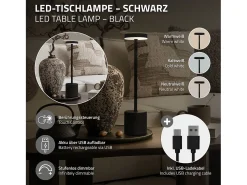 ML-Design Lámpara de mesa LED negra táctil inalámbrica Ø8x34,5cm foco de luz blanca regulable, recargable con USB-C para mesita, escritorio o estudio Negro Outlet
