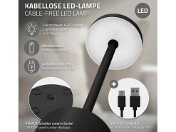 ML-Design Lámpara de mesa LED negra táctil inalámbrica Ø8x34,5cm foco de luz blanca regulable, recargable con USB-C para mesita, escritorio o estudio Negro Outlet