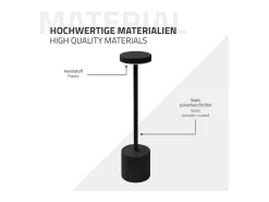 ML-Design Lámpara de mesa LED negra táctil inalámbrica Ø8x34,5cm foco de luz blanca regulable, recargable con USB-C para mesita, escritorio o estudio Negro Outlet