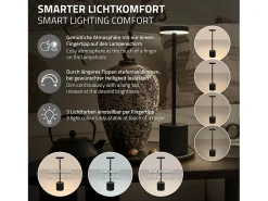 ML-Design Lámpara de mesa LED negra táctil inalámbrica Ø8x34,5cm foco de luz blanca regulable, recargable con USB-C para mesita, escritorio o estudio Negro Outlet