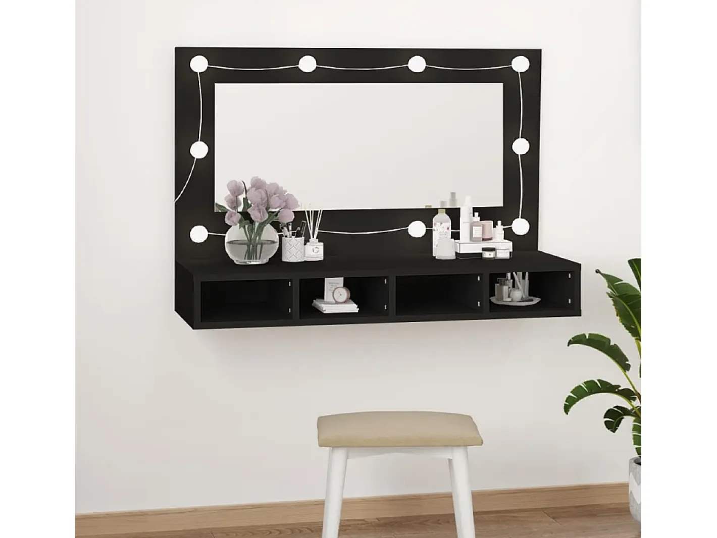 Mueble con espejo y LED 90x31,5x62 cm ES831436 Negro Clearance