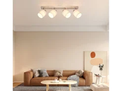 NETTLIFE Plafón-4 Focos de Techo de Salón Modernos E14 Plata Giratorios 350° MAX.25W Lámpara de Pantalla de Tela para Dormitorio (Sin Bombilla) Plateado