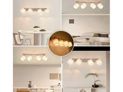 NETTLIFE Plafón-4 Focos de Techo de Salón Modernos E14 Plata Giratorios 350° MAX.25W Lámpara de Pantalla de Tela para Dormitorio (Sin Bombilla) Plateado