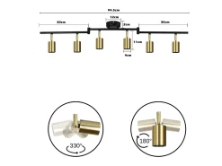 Outlet NETTLIFE 6 Focos de Techo Lámpara de Techo E27 Retro Vintage Dorado Giratorio Metal para Dormitorio Máx. 25W (Bombillas no incluidas) Negro