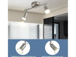 NETTLIFE Plafón-2 focos de techo de pasillo modernos GU10 orientables 330° en acero inoxidable para salón dormitorio (sin bombilla) Plateado