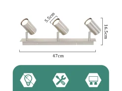 NETTLIFE Plafón-3 Focos de Techo GU10 de Níquel Giratorios 330° para Sala de Estar Dormitorio Oficina Foco de Pared Moderno Lámpara de Pasillo Plateado