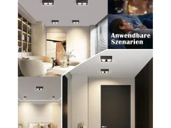 Online NETTLIFE 2 Focos de Techo de Superficie s con Luz Moderna Regulable en Blanco Cálido 2x5W GX53 Cuadrado Plano para Cocina Salón Comedor Negro