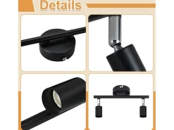 NETTLIFE Plafón-2 focos de techo LED s giratorios 330° GU10, haz de pared para pasillo, dormitorio, salón Negro