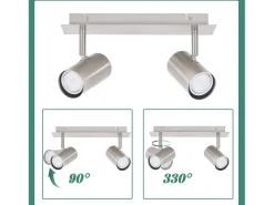 NETTLIFE Plafón-2 Focos de techo GU10 orientables 330° níquel para interior Foco de pared moderno para dormitorio salón sin bombilla Plateado