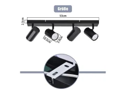 NETTLIFE Plafón-4 focos de techo GU10 s orientables 350° en metal vintage MAX. 25W para cocina salón dormitorio sin bombillas Negro
