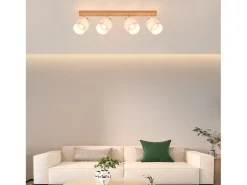 NETTLIFE 4 Focos de techo de salón modernos de madera E14 giratorios 350° MAX.25W Lámpara de pantalla de tela para dormitorio (sin bombilla) Marru00f3n Clearance