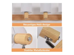NETTLIFE 4 Focos de techo de salón modernos de madera E14 giratorios 350° MAX.25W Lámpara de pantalla de tela para dormitorio (sin bombilla) Marru00f3n Clearance