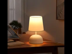 NETTLIFE Lámpara De Mesa-- Juego de 2 lámparas de noche con cable, luz de noche de tela blanca, diseño moderno para dormitorio Blanco