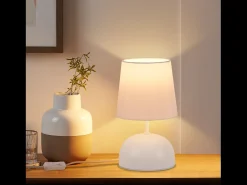 NETTLIFE Lámpara De Mesa-- Juego de 2 lámparas de noche con cable, luz de noche de tela blanca, diseño moderno para dormitorio Blanco
