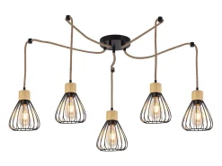 NETTLIFE Lámpara Suspendida-Lámpara colgante para mesa de comedor, lámpara colgante vintage negra para sala de estar, lámpara colgante de 5 llamas, estilo retro, E27 Negro
