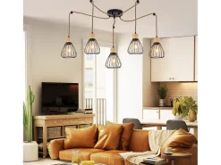 NETTLIFE Lámpara Suspendida-Lámpara colgante para mesa de comedor, lámpara colgante vintage negra para sala de estar, lámpara colgante de 5 llamas, estilo retro, E27 Negro