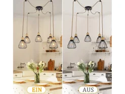 NETTLIFE Lámpara Suspendida-Lámpara colgante para mesa de comedor, lámpara colgante vintage negra para sala de estar, lámpara colgante de 5 llamas, estilo retro, E27 Negro