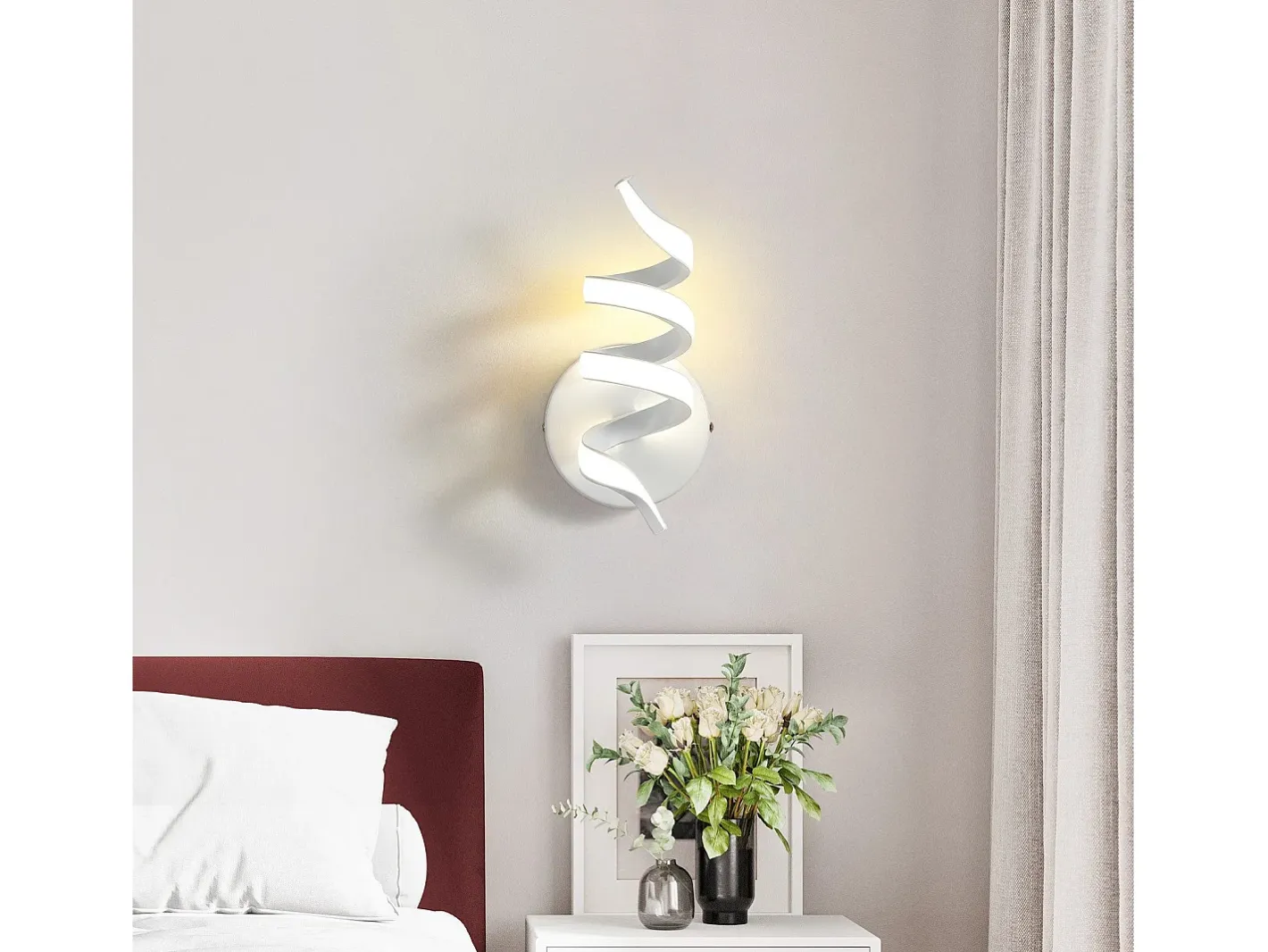 New NETTLIFE - Lámpara de pared LED para interiores, moderna, color negro, 7 W, luz blanca cálida de 3000 K Blanco