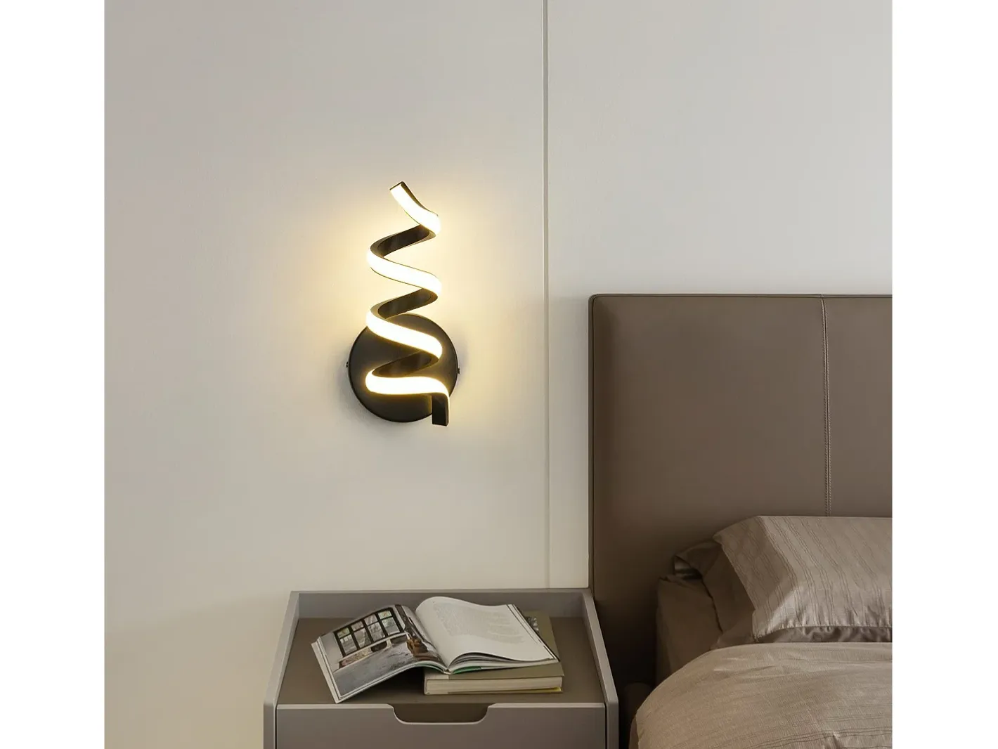 NETTLIFE Aplique Para Pared-- Lámpara de pared LED para interiores, moderna, color , 7 W, luz blanca cálida de 3000 K Negro