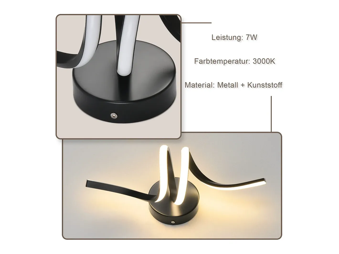 NETTLIFE Aplique Para Pared-- Lámpara de pared LED para interiores, moderna, color , 7 W, luz blanca cálida de 3000 K Negro