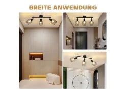 NETTLIFE 3 lámparas de techo E14 - Metal, iluminación industrial giratoria hasta 350°, lámpara de pared para el pasillo y la sala de estar, . Negro Sale