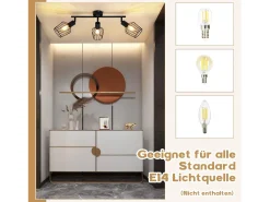 NETTLIFE 3 lámparas de techo E14 - Metal, iluminación industrial giratoria hasta 350°, lámpara de pared para el pasillo y la sala de estar, . Negro Sale